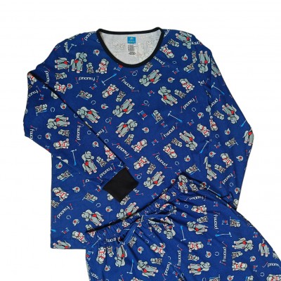 Pijama Glow Caballitos Polo azul oscuro mujer manga larga